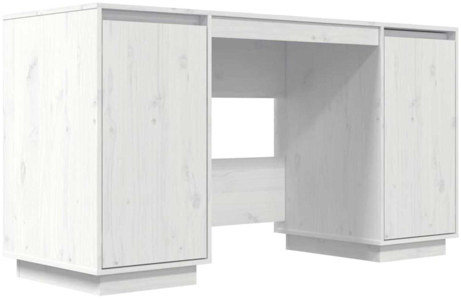 Schreibtisch Weiß 140x50x75 cm Massivholz Kiefer Bild 1
