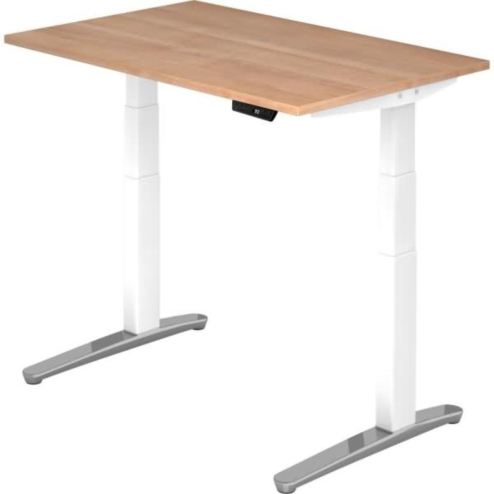 'XBHM12' Sitz-Steh-Schreibtisch elektrisch 120x80cm Nussbaum Weiß, poliert Bild 1