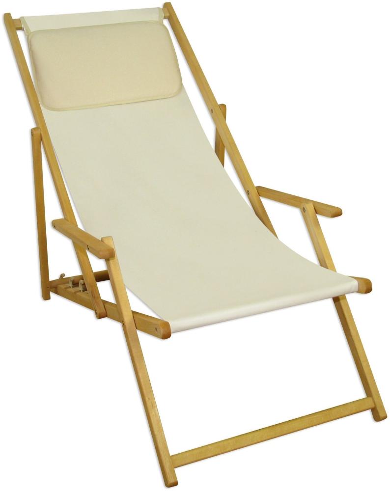 Deckchair weiß Liegestuhl Kissen klappbare Sonnenliege Gartenliege Holz Gartenmöbel 10-303NKH Bild 1