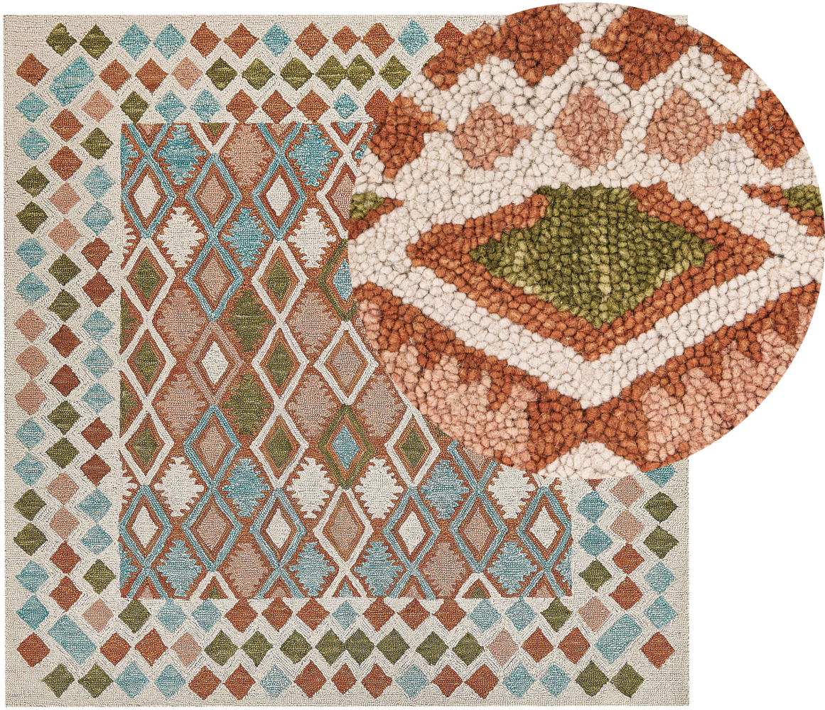 Teppich Wolle mehrfarbig 200 x 200 cm geometrisches Muster Kurzflor ERMENEK Bild 1