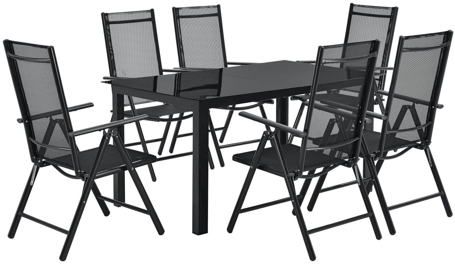 Juskys Aluminium Gartengarnitur Milano Gartenmöbel Set mit Tisch und 6 Stühlen Dunkel-Grau mit schwarzer Kunstfaser Alu Sitzgruppe Balkonmöbel Bild 1