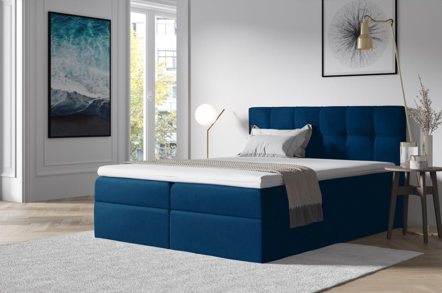 Stylefy 'Cesar' Boxspringbett Velours Dunkelblau 200 x 200 cm Bild 1