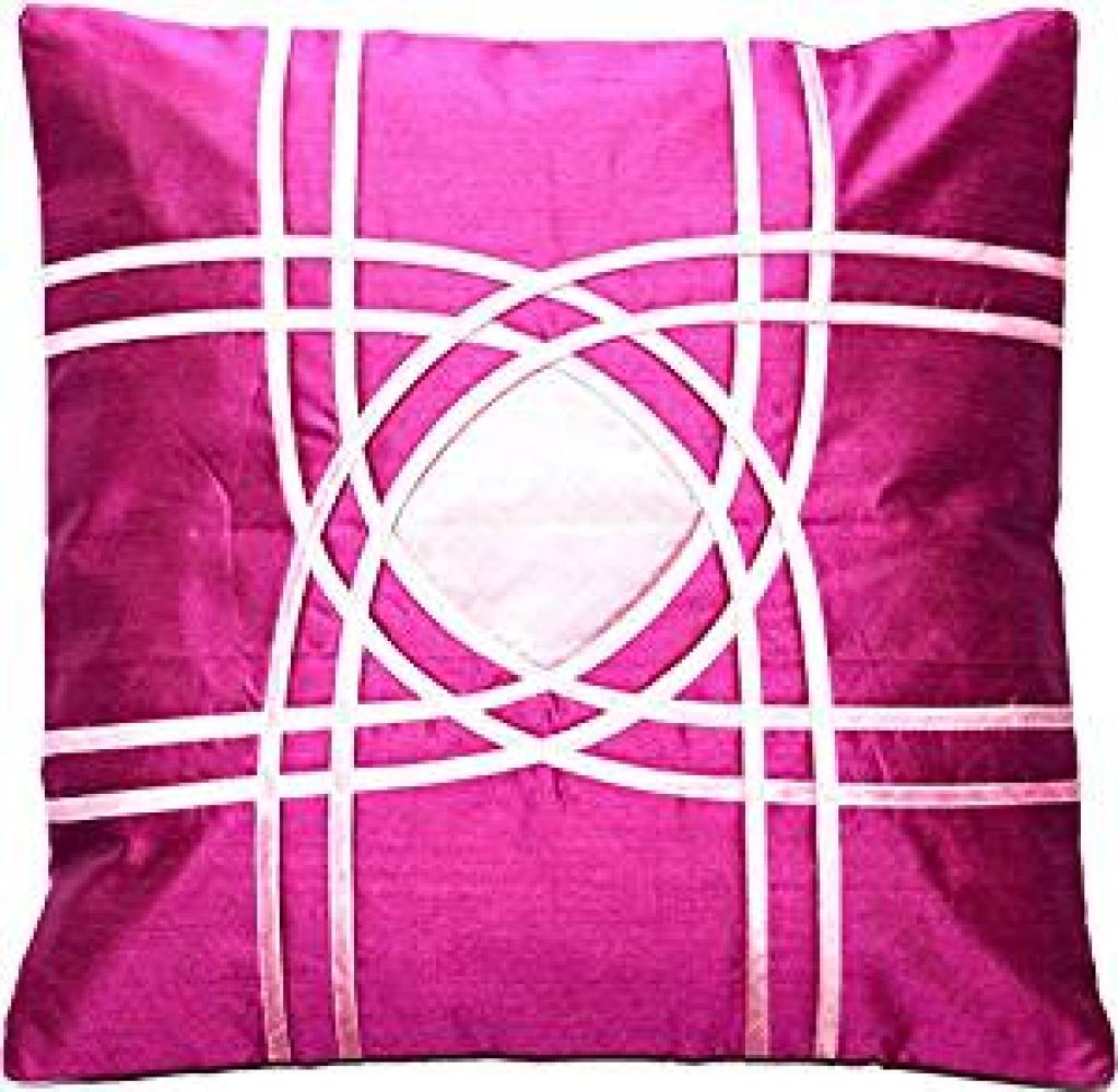 Indischer Deko-Kissenbezug aus Dupion Seide in Magenta mit Rosa - 40 cm x 40 cm Bild 1