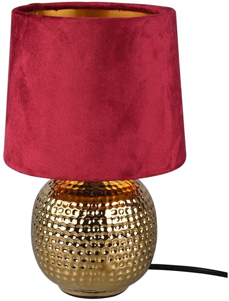 LED Tischleuchte mit Keramikfuß & Samtschirm Rot - Gold, Höhe 26cm Bild 1