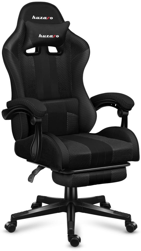 huzaro Force 4 7 Gaming Stuhl Bürostuhl Schreibtischstuhl Gamer Sessel bis 140 kg belastbar Duale Neigung Armlehnen Nackenkissen Lendenkissen Fußstütze (Schwarz) Bild 1