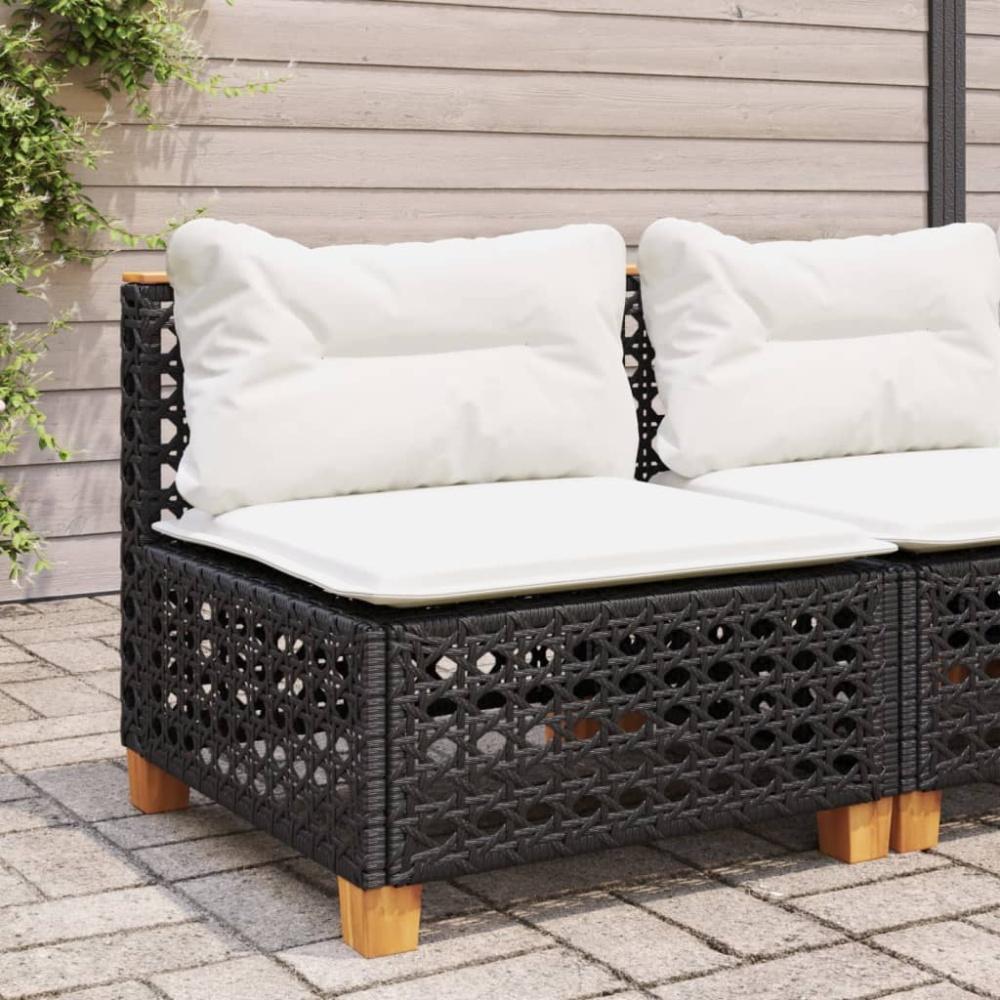 vidaXL Gartensofa ohne Armlehnen mit Kissen Schwarz Poly Rattan Bild 1