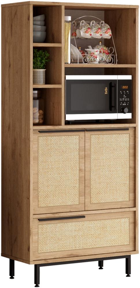 Küchenschrank Kvænangen 162x75x36 cm Eichenoptik/Rattanoptik [en. casa] Bild 1