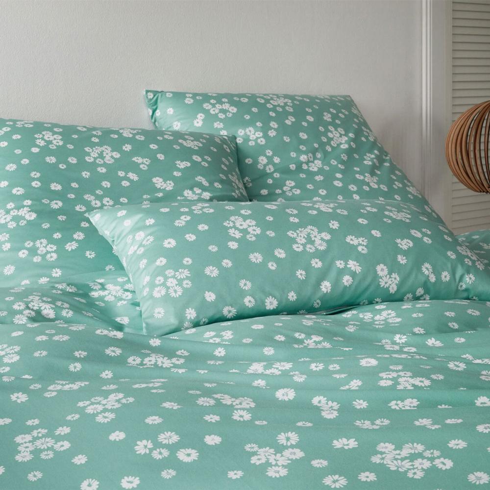 elegante Mako Jersey Bettwäsche Daisies mintgrün|155x200 cm + 80x80 cm Bild 1