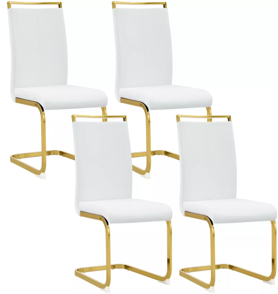 Merax Freischwinger (4 St), 4er Set Esszimmerstuhl Kunstleder Polsterstuhl Schwingstühle, Weiß | Gold Bild 1