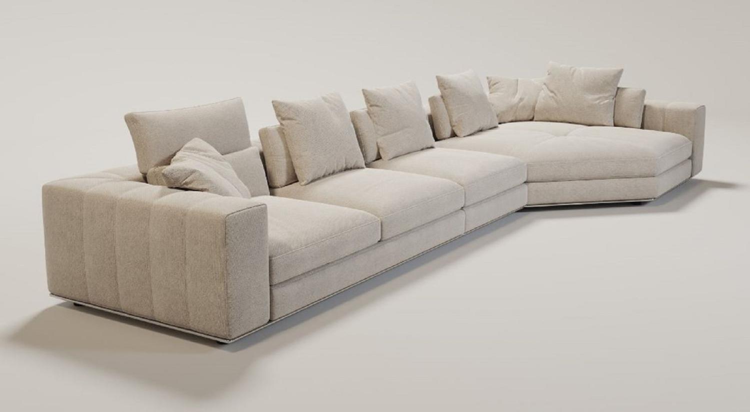Casa Padrino Luxus Wohnzimmer Sofa mit Kissen Beige / Silber 400 x 130 x H. 56 cm Bild 1