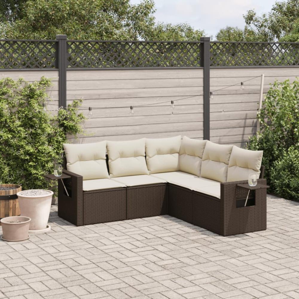 vidaXL 5-tlg. Garten-Sofagarnitur mit Kissen Braun Poly Rattan Bild 1