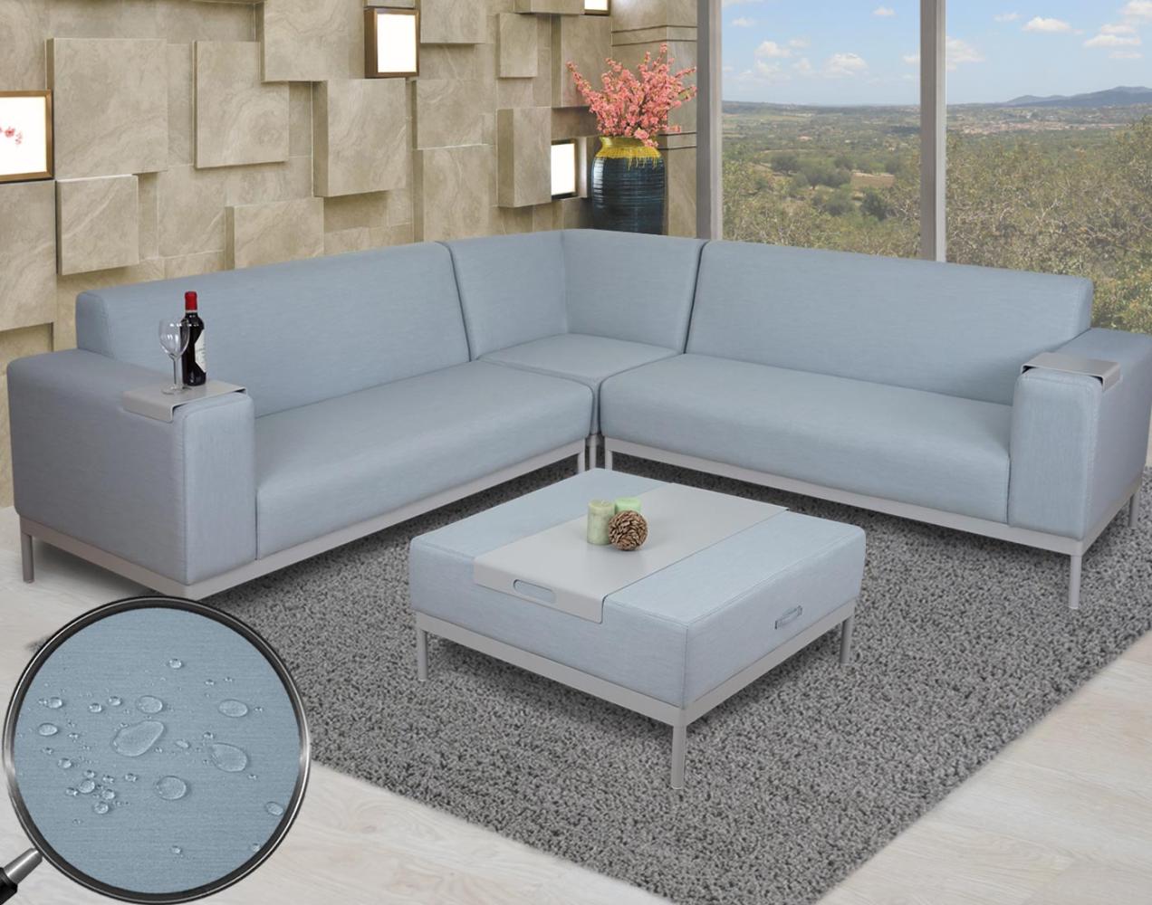 Ecksofa HWC-C47, Sofa Loungesofa Couch, Stoff/Textil Indoor wasserabweisend 245cm ~ blau mit Ablage Bild 1