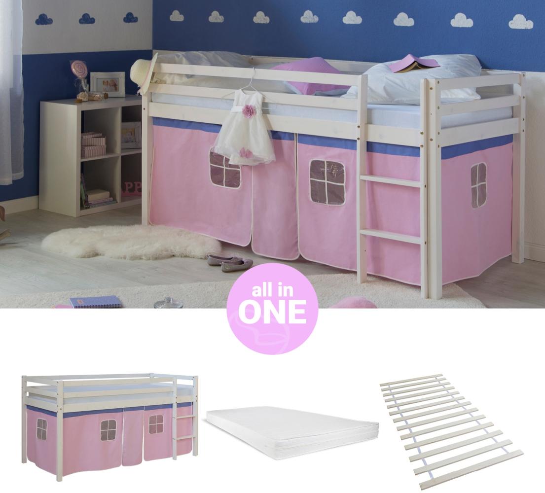 Homestyle4u Spielbett, Rosa, Kiefernholz rosa / weiß, 90 x 200 cm Bild 1