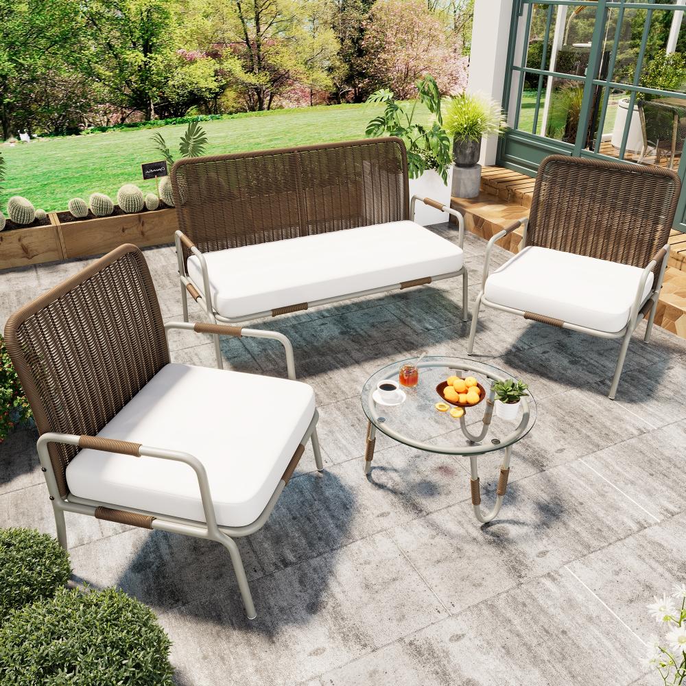 Merax 4-Sitzer Gartenlounge-Set mit Sitzkissen, PE-Rattan braun Bild 1