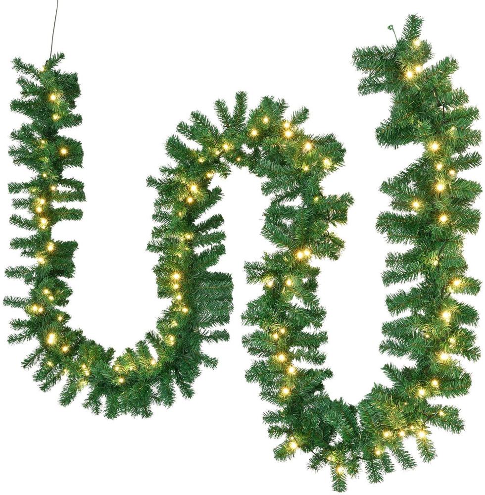 Juskys Weihnachtsgirlande 5m künstlich mit Beleuchtung – Lichterkette mit 100 LED warm-weiß IP44 - Tannengirlande für Innen & Außen – Weihnachtsdeko Bild 1