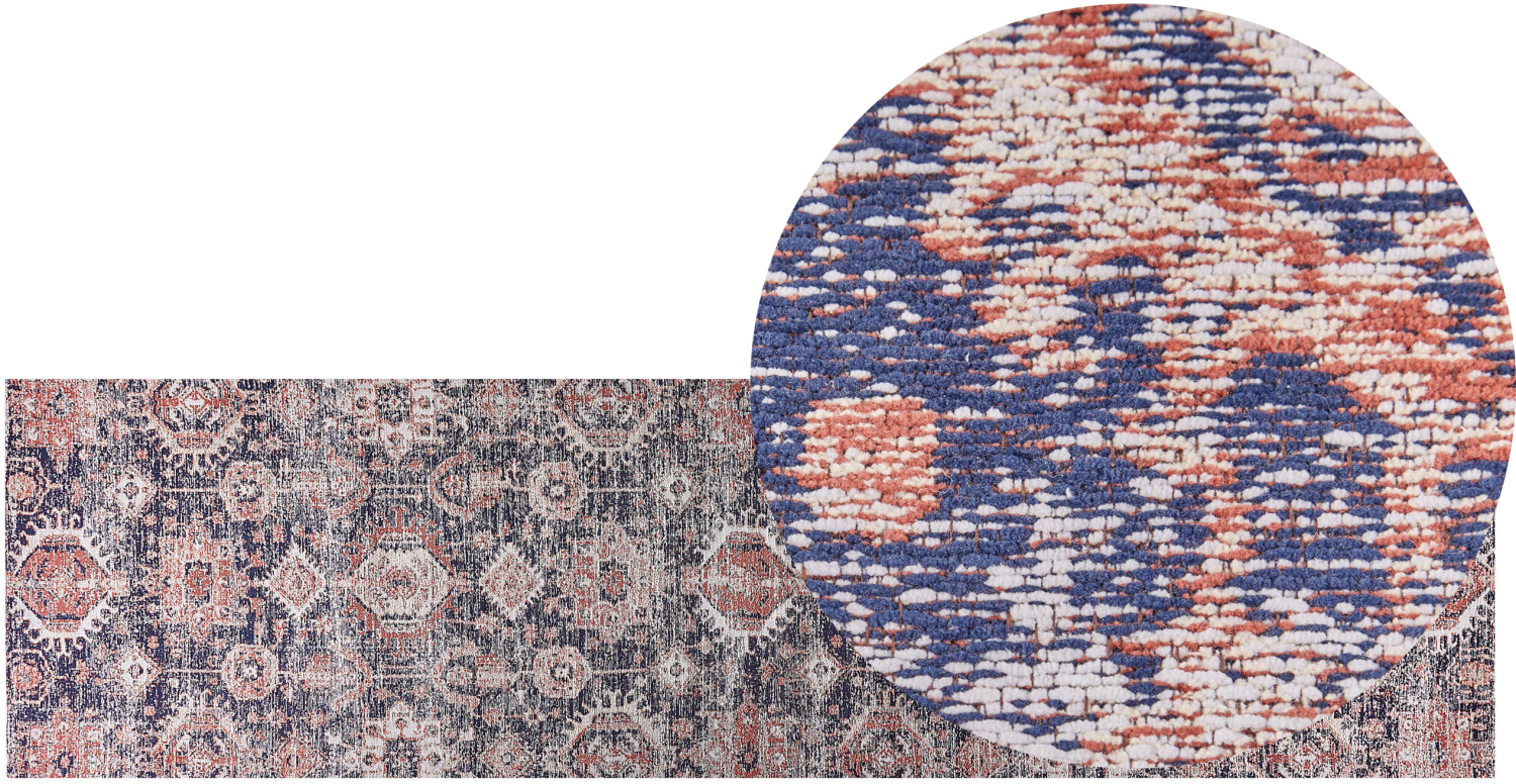 Teppich Baumwolle rot blau 80 x 300 cm orientalisches Muster Kurzflor KURIN Bild 1