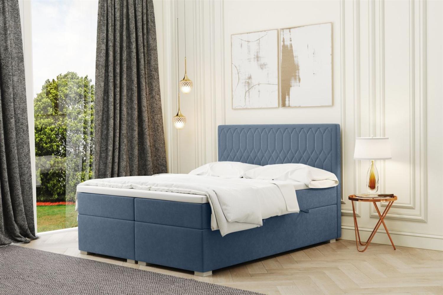 Boxspringbett Schlafzimmerbett DUSTY 180x200cm in Stoff Riviera Blau Bild 1