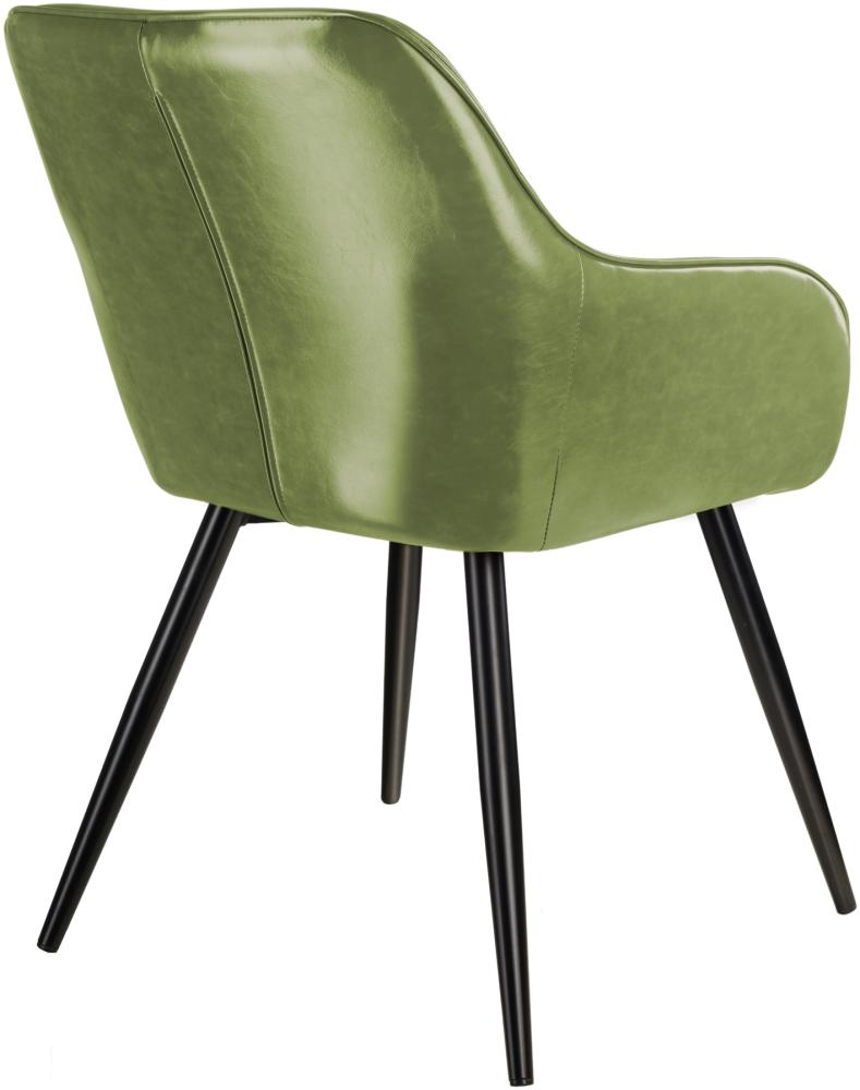 6er Set Stuhl Marilyn Kunstleder, schwarze Stuhlbeine - dunkelgrün/schwarz Bild 1