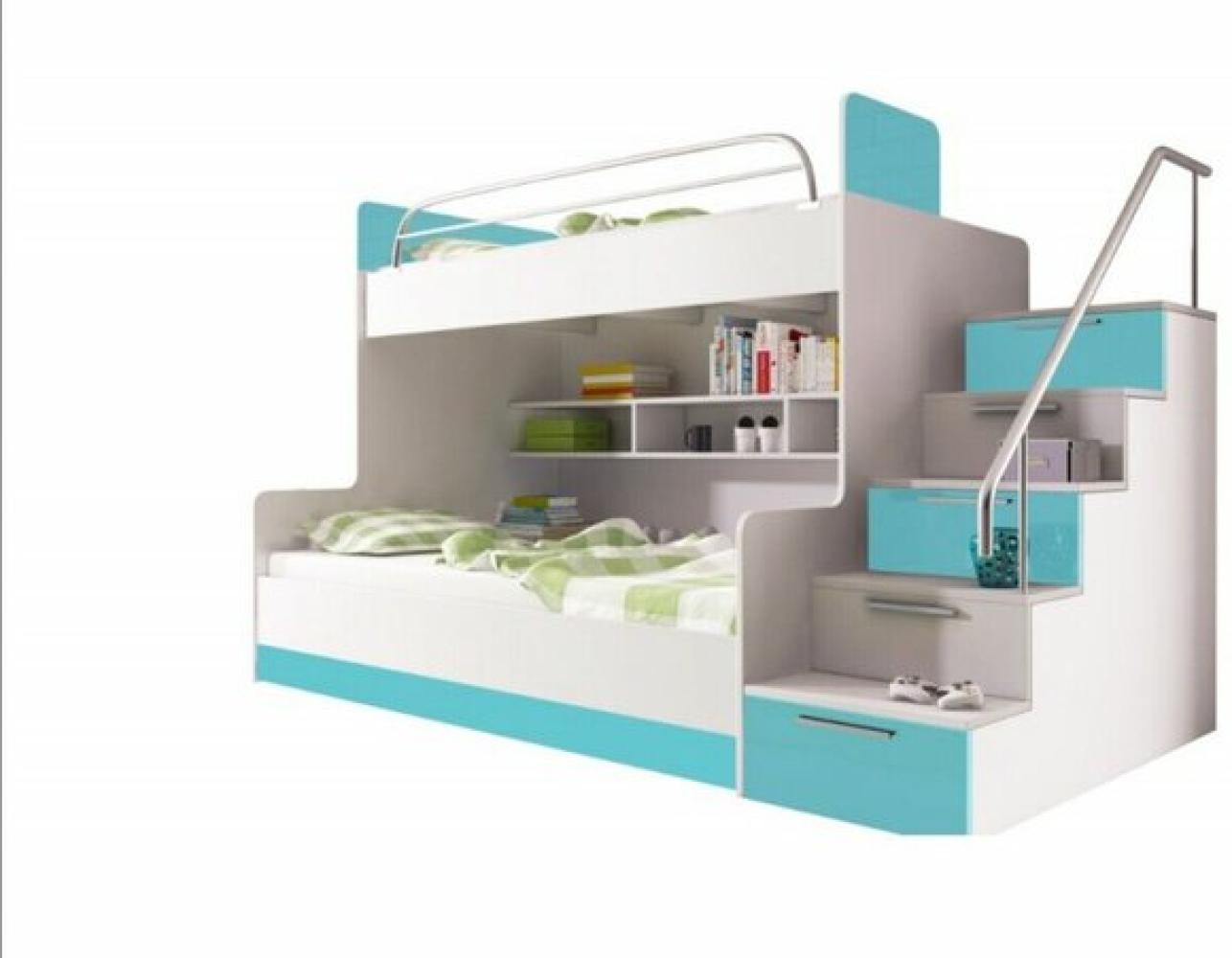 Turkis Kinder Hochbett Etagenbett Doppelstockbett Bett Hochglanz Kinderzimmer Bild 1