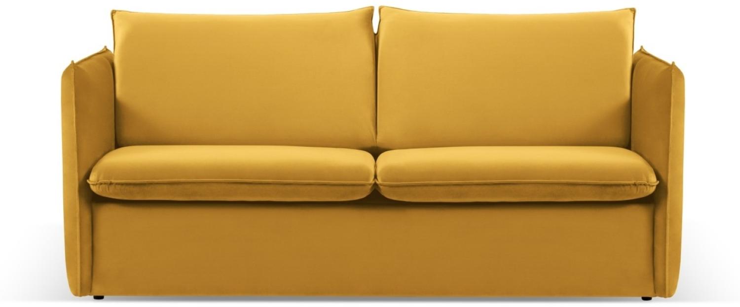 Micadoni 3-Sitzer Samtstoff Sofa mit Bettfunktion Agate | Bezug Yellow | Beinfarbe Black Plastic Bild 1