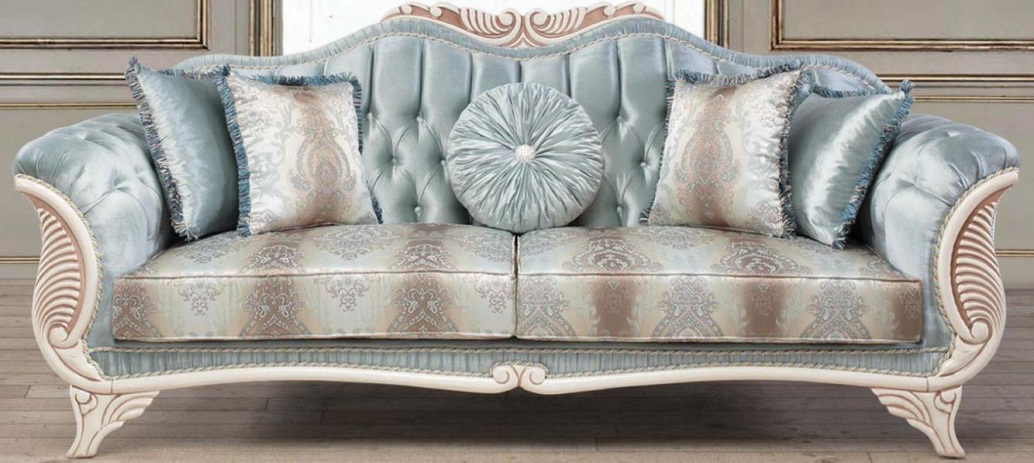 Casa Padrino Luxus Barock Wohnzimmer Sofa mit dekorativen Kissen Türkis / Creme / Bronze 232 x 87 x H. 96 cm Bild 1