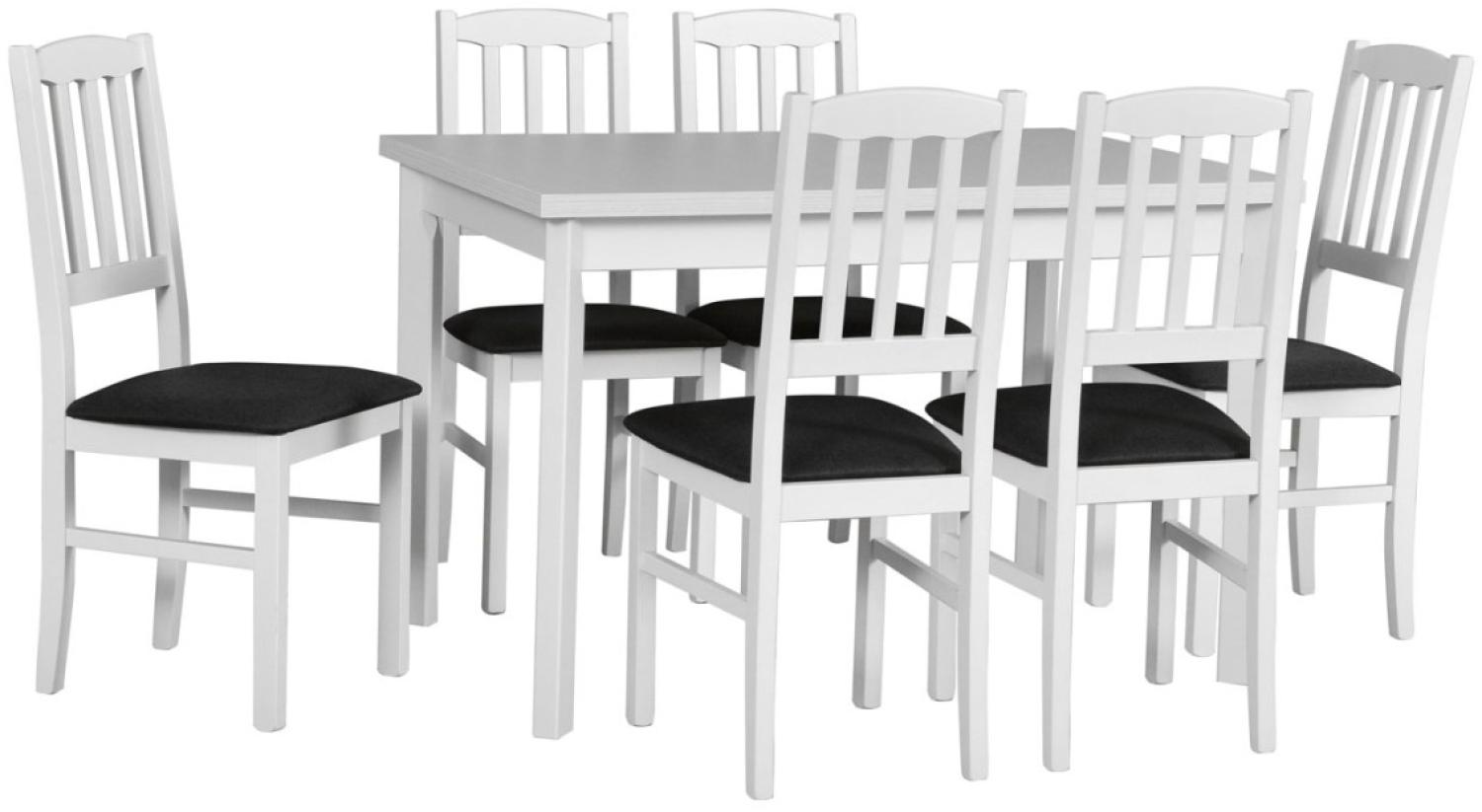 Essgruppe Bos3 Tischgruppe 7-teilig weiß Strukturstoff schwarz Bild 1