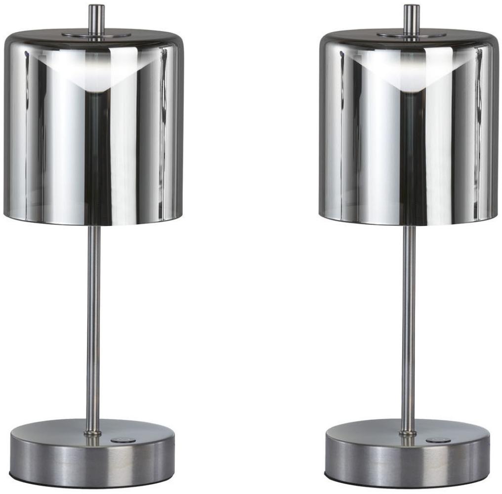 2er SET kabellose Tischlampen Silber / Rauchglas mit Touchdimmer, Höhe 34,5cm Bild 1
