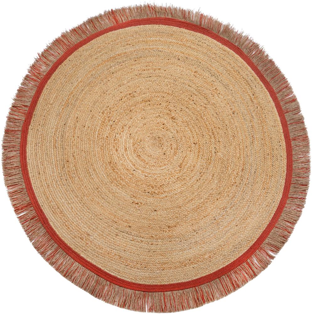 Naturteppich mit Fransen TAY von Kadima Design - Robuster Jute-Polyester - Handgewebt in Indien. Farbe: Braun-Rot, Größe: 180x180 cm Bild 1