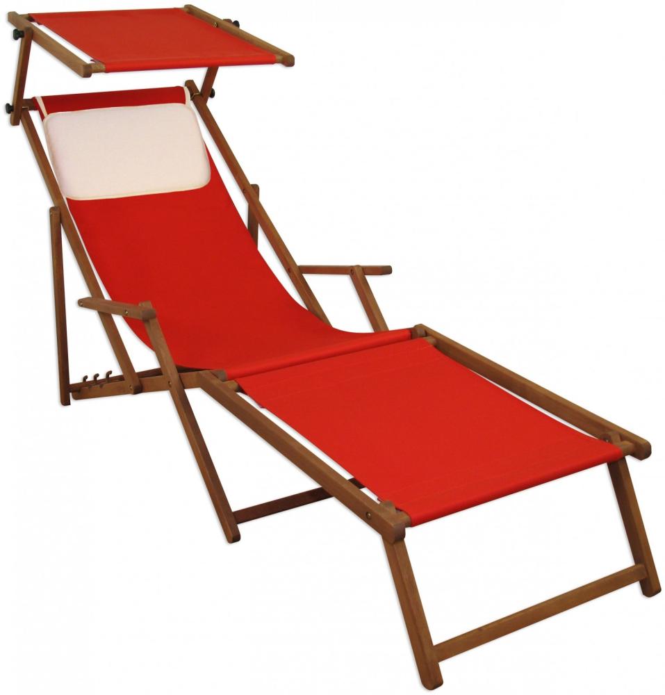 Sonnenliege rot Liegestuhl Fußteil Sonnendach Kissen Holz Deckchair Gartenmöbel 10-308 F S KH Bild 1