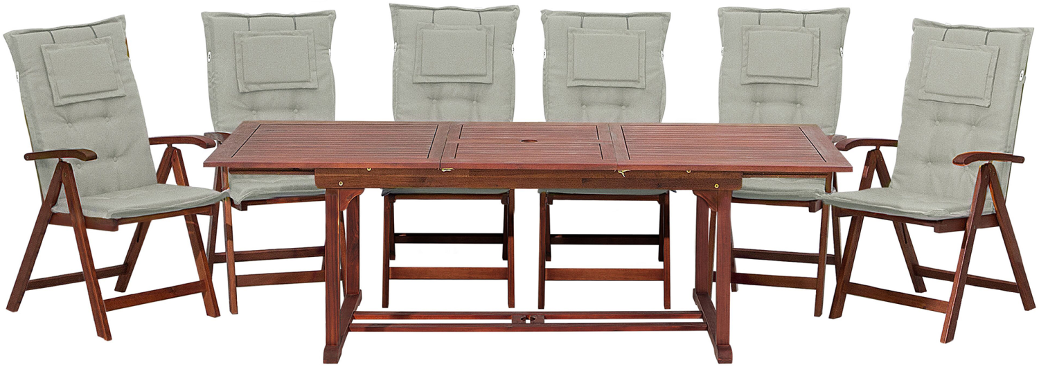 Gartenmöbel Set Akazienholz 6-Sitzer rechteckig Auflagen grau-beige TOSCANA Bild 1