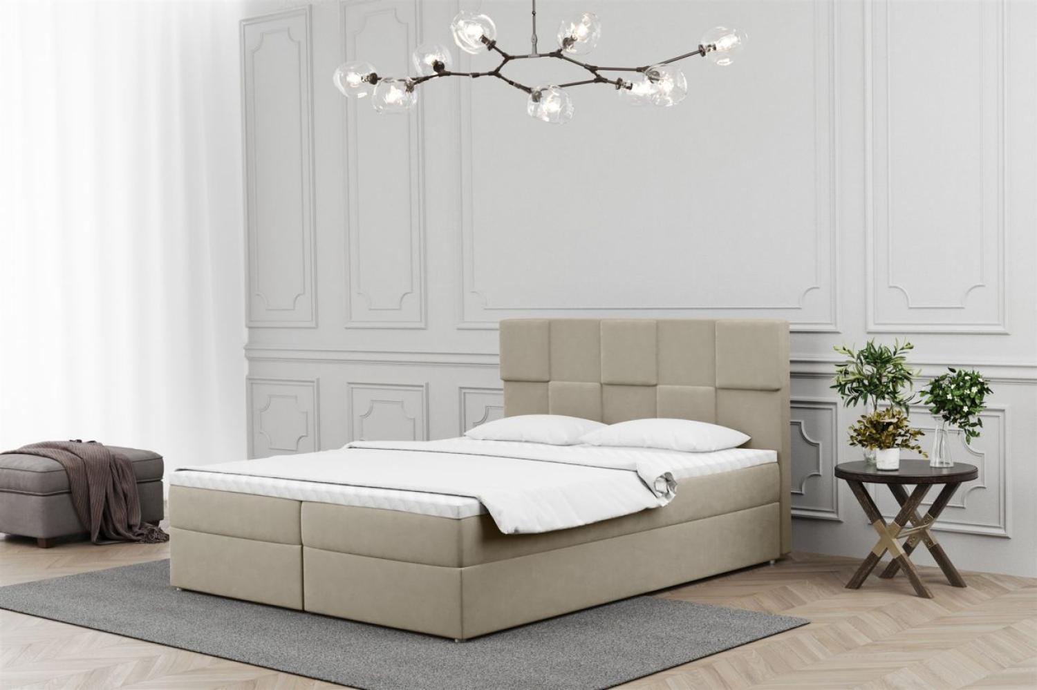 Boxspringbett Schlafzimmerbett JOLIE 160x200cm in Stoff Matt Velvet Beige Bild 1