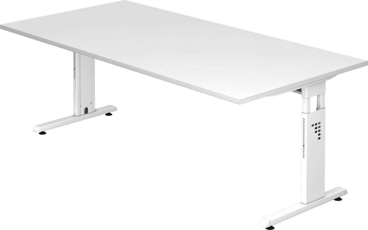 bümö® Schreibtisch O-Serie höhenverstellbar, Tischplatte 200 x 100 cm in weiß, Gestell in weiß Bild 1