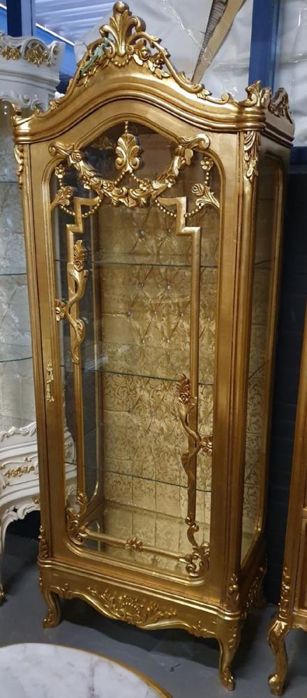 Casa Padrino Barock Vitrine Gold - Handgefertigter Barock Vitrinenschrank mit Glastür - Barock Wohnzimmer Möbel - Edel & Prunkvoll Bild 1