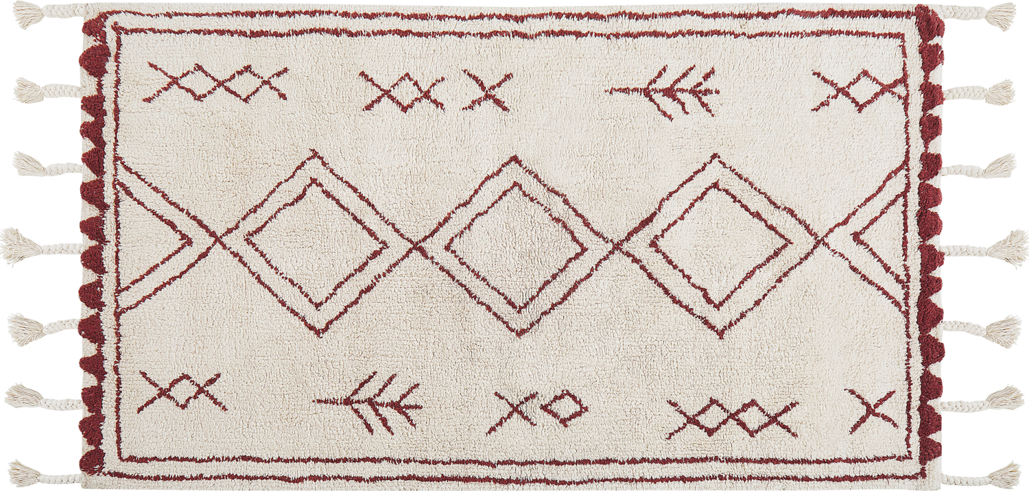 Teppich Baumwolle weiß rot 80 x 150 cm Kurzflor KENITRA Bild 1