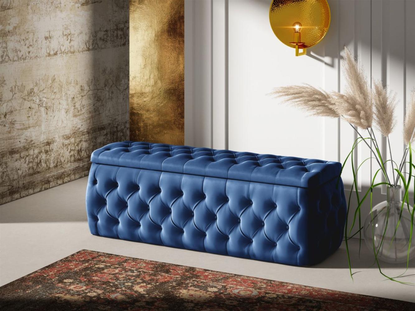 Polsterhocker mit Stauraum ERNESTO 120x50x45 cm Elisa Velvet Blau Bild 1