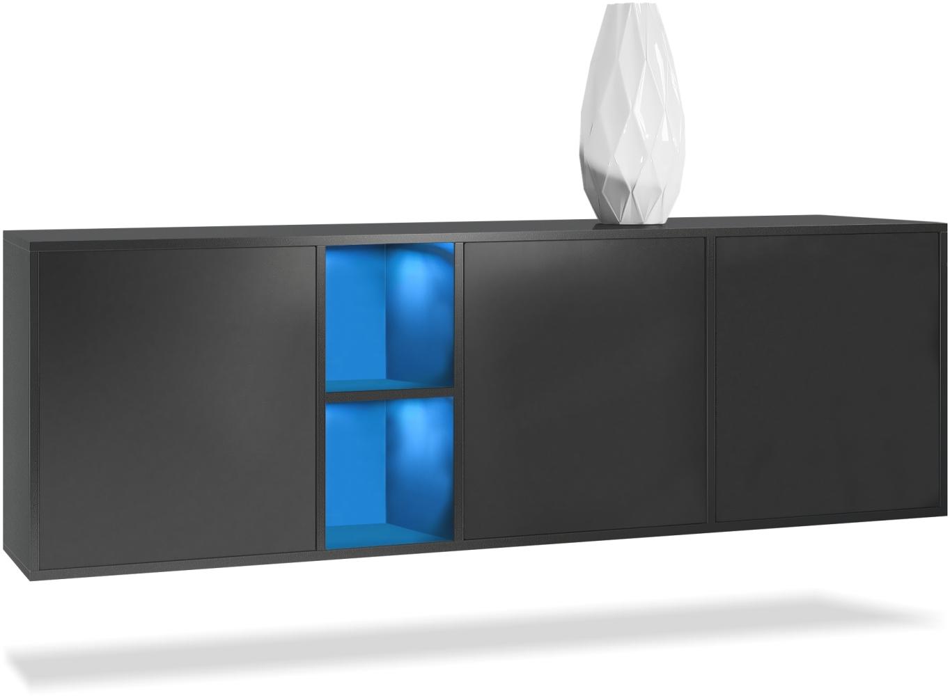 Vladon Kommode Cuba - Schwarz matt/Schwarz matt - Modernes Sideboard für Ihr Wohnbereich - (BxHxT) 182x53x35 cm Bild 1
