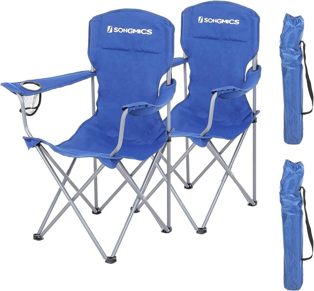 Campingstuhl, 2er-Set, klappbar, komfortabel, Klappstuhl mit robustem Gestell, bis 150 kg belastbar, mit Flaschenhalter, Outdoor Stuhl Blau GCB08BU Bild 1
