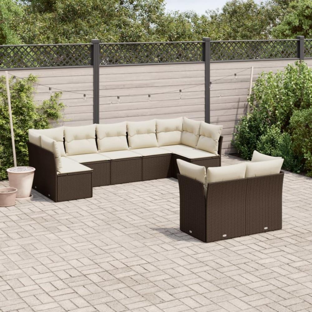 vidaXL 9-tlg. Garten-Sofagarnitur mit Kissen Braun Poly Rattan Bild 1