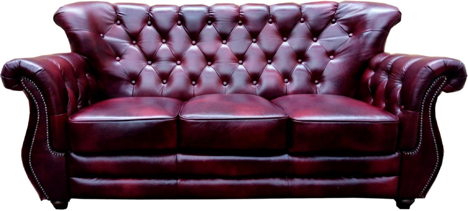 Casa Padrino Luxus Chesterfield Leder 3er Sofa Bordeauxrot Bild 1