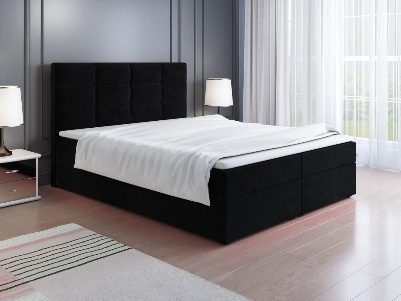 Boxspringbett Schlafzimmerbett ARNAU 140x200cm in Stoff Alcantara Schwarz Bild 1