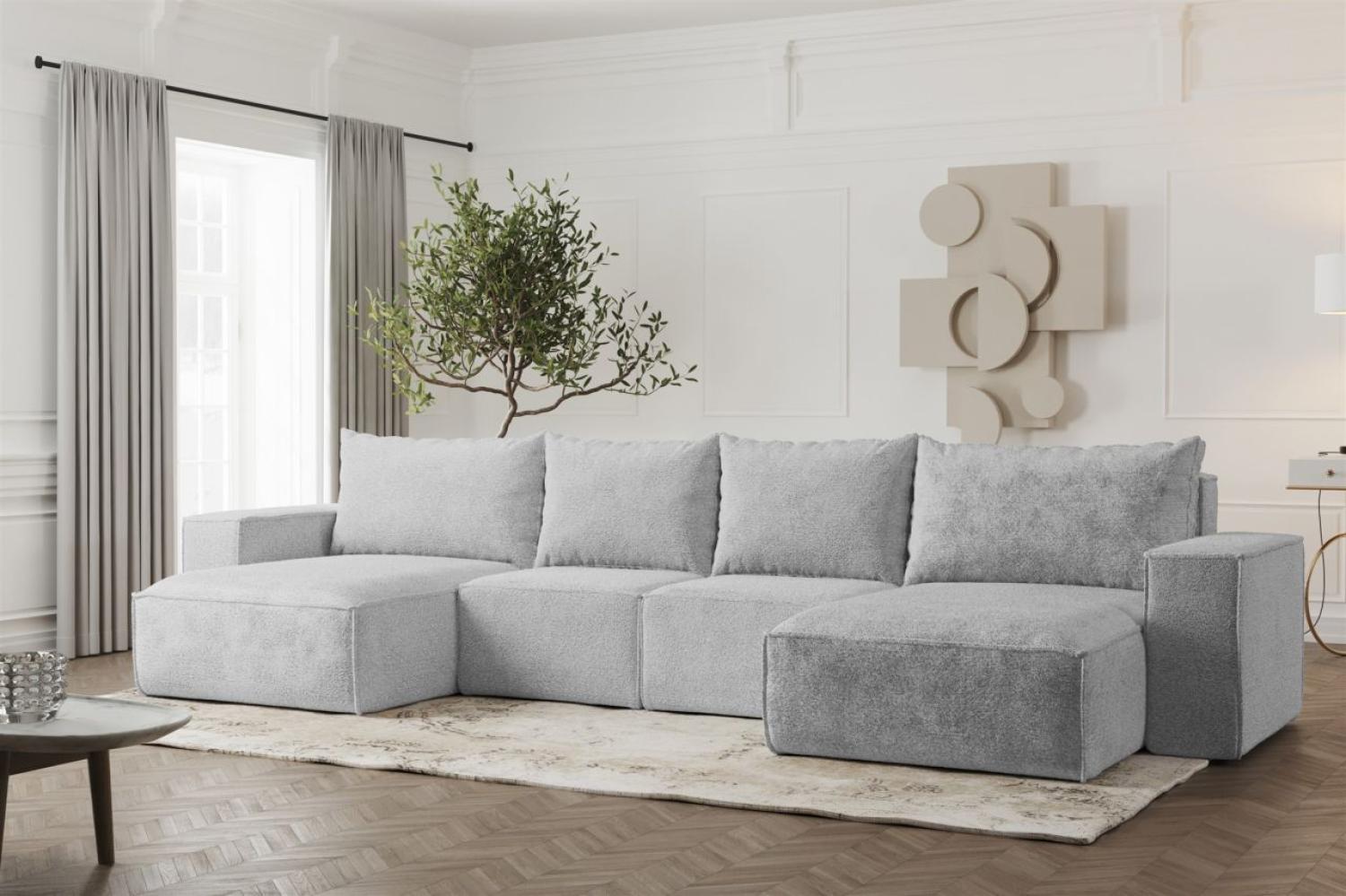 Wohnlandschaft U-Form Sofa ESTELLE mit Schlaffunktion in Stoff Abriamo Hellgrau Bild 1