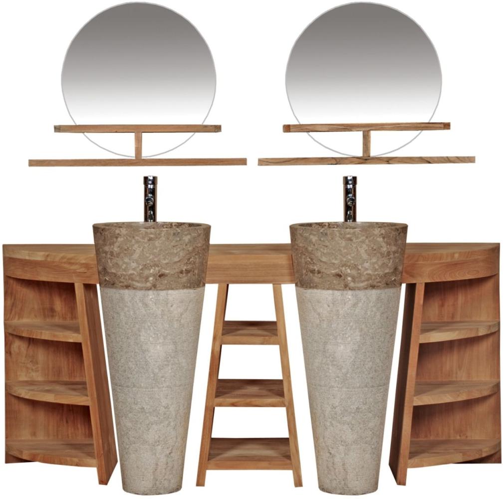 Badmöbel Set Eda Teak Massivholz - Breite vom Unterschrank: 180 cm - Spiegel: ohne Spiegel - Standwaschbecken: 1 Standwaschbecken Bild 1