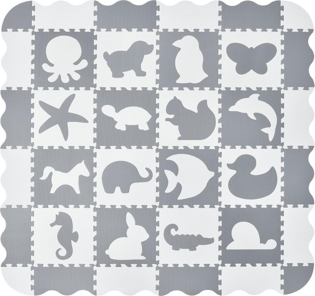Juskys Kinder Puzzlematte Timon 36 Teile mit 16 Tieren in grau weiß - rutschfest & abwischbar Puzzle ab 10 Monate - EVA Schaumstoff - Spielmatte Bild 1