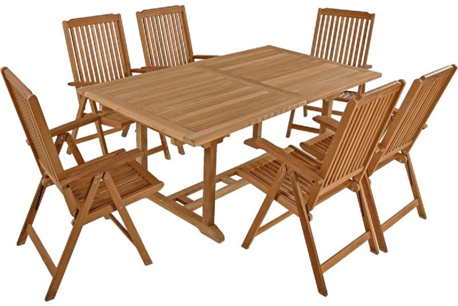 7tlg. Teak Tischgruppe Gartenmöbel Gartentisch Stuhl Garten Hochlehner Tisch Bild 1