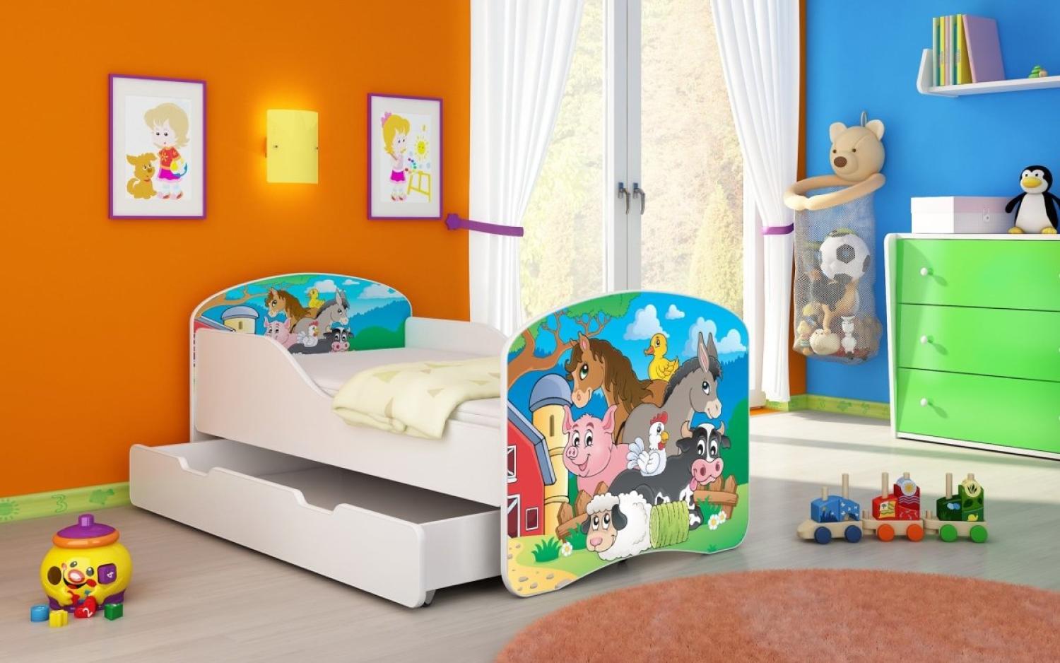 Kinderbett Luna mit Stauraum und verschiedenen Motiven 180x80 Farm Bild 1