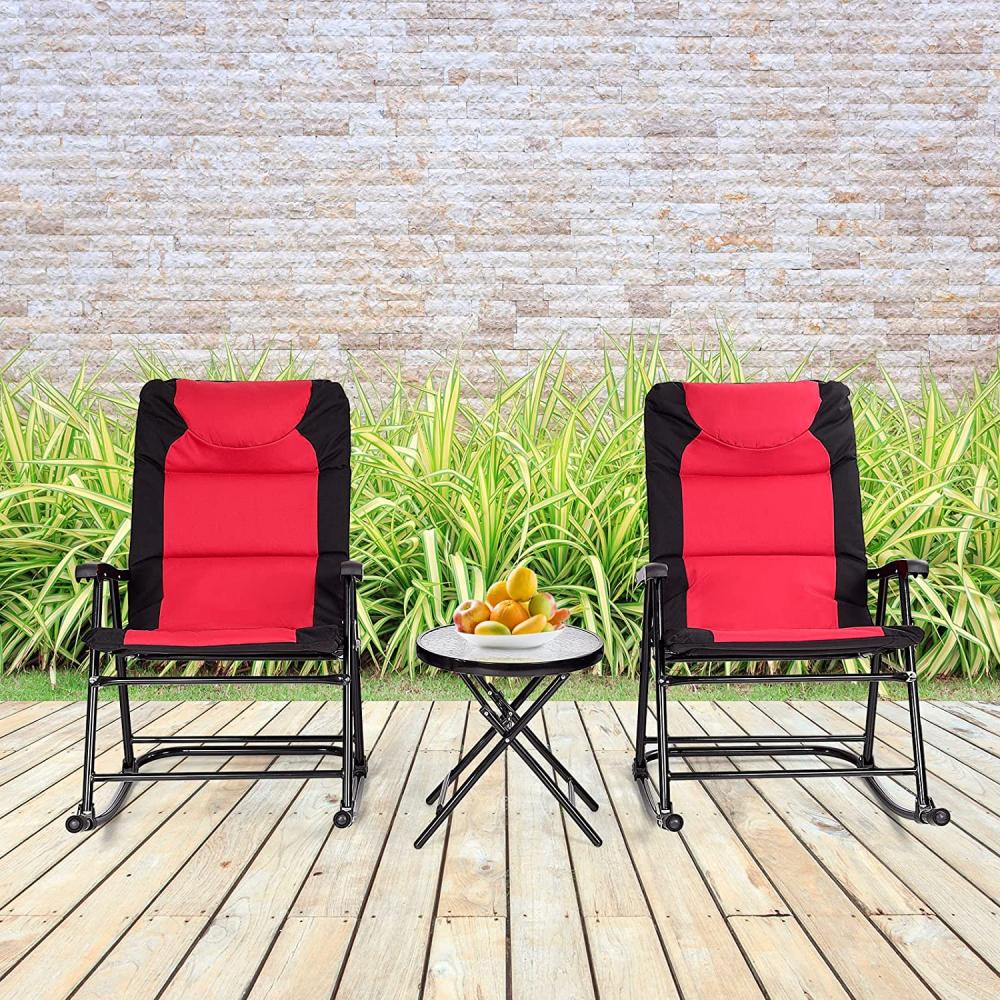 COSTWAY 3-teiliges Schaukelliege Liegestühle mit Beistelltisch, Gartenliege Liegestuhl Bistro-Set, Gartenliege für Balkon, Camping, Garten (Rot) Bild 1