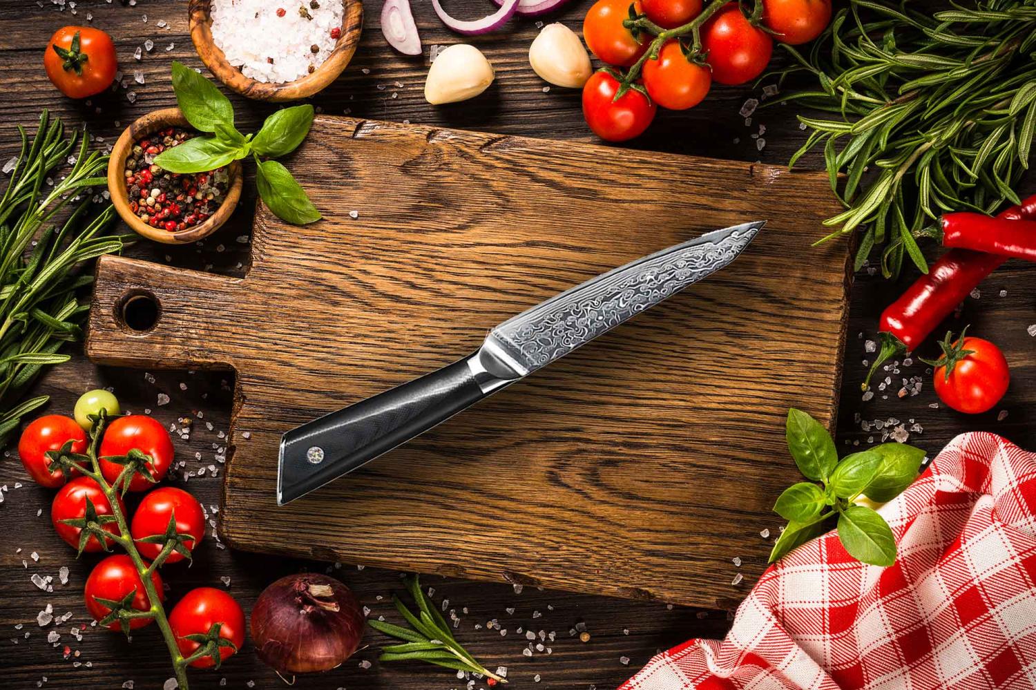 Gemüsemesser Obstmesser oder Tomatenmesser - Das Küchenmesser mit 13 cm Carbon Damast-Klinge Bild 1