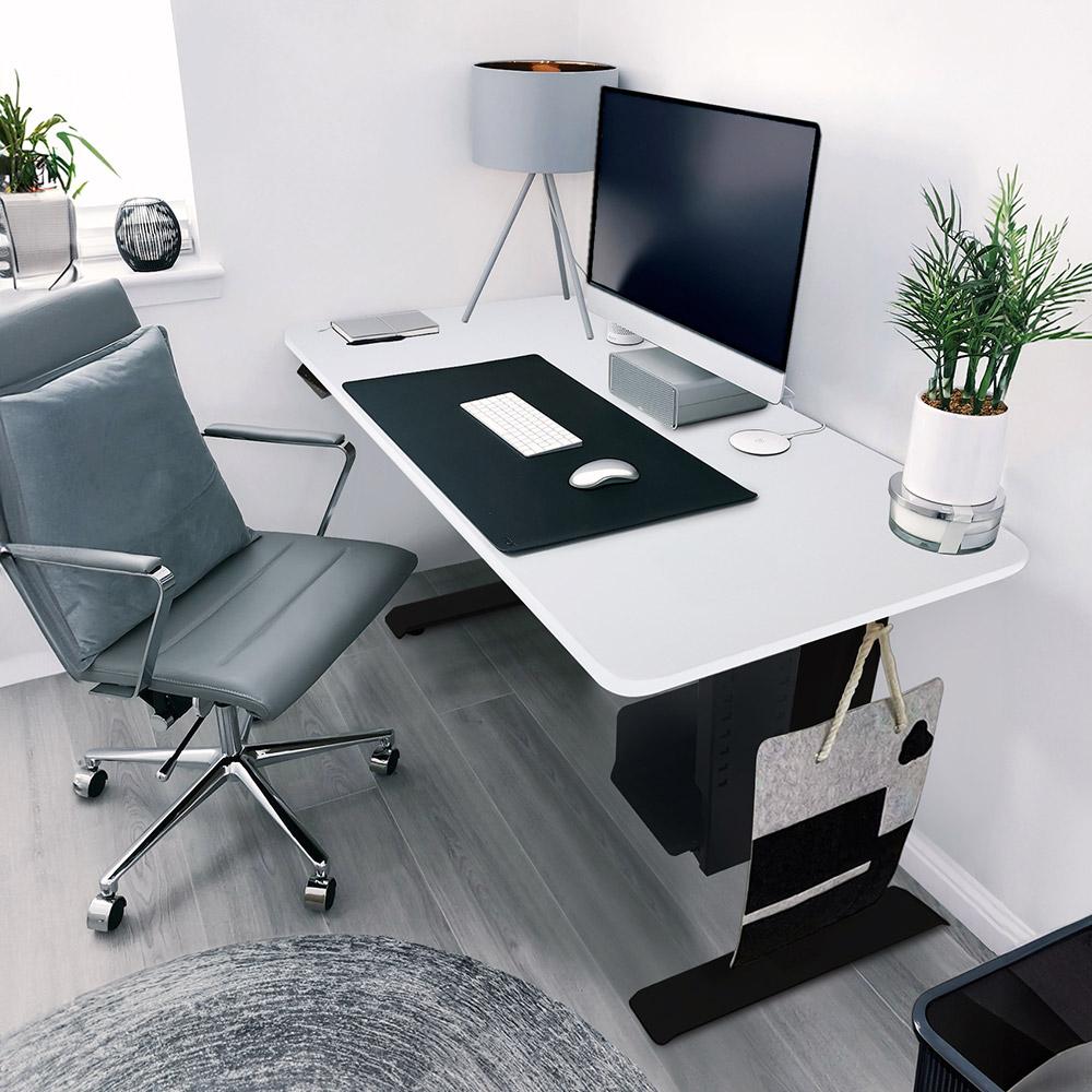 HOME DELUXE Höhenverstellbarer Schreibtisch elektrisch LUMINA mit PC-Halterung - 160 x 80 cm Weiß mit schwarzem Gestell Bild 1