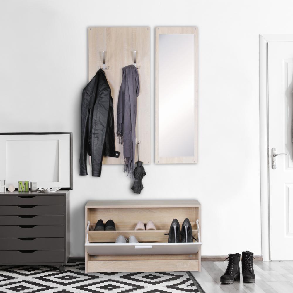 KADIMA DESIGN Wandgarderobe DELFT mit Spiegel - Viel Platz & Eleganz für Dein Zuhause. Farbe: Beige Bild 1