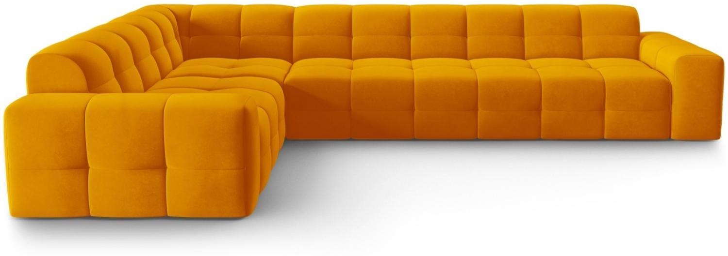 Micadoni 6-Sitzer Samtstoff Ecke links Sofa Kendal | Bezug Orange | Beinfarbe Black Beech Wood Bild 1